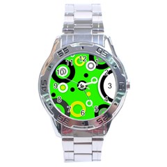 Florescent Green Yellow Abstract  Stainless Steel Men s Watch by OCDesignss