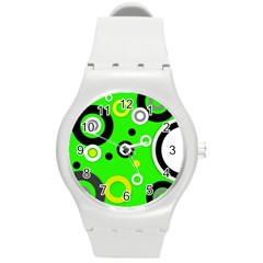 Florescent Green Yellow Abstract  Round Plastic Sport Watch (m) by OCDesignss