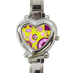 Florescent Yellow Pink Abstract  Heart Italian Charm Watch by OCDesignss