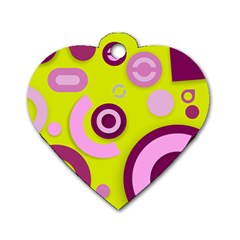 Florescent Yellow Pink Abstract  Dog Tag Heart (one Side) by OCDesignss