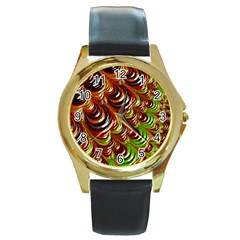 Special Fractal 31 Green,brown Round Gold Metal Watches by ImpressiveMoments