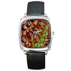 Special Fractal 31 Green,brown Square Metal Watches by ImpressiveMoments