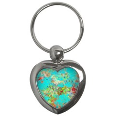 Abstract Garden In Aqua Key Chains (heart)  by digitaldivadesigns