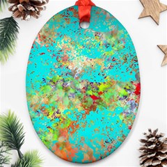 Abstract Garden In Aqua Oval Ornament (two Sides) by digitaldivadesigns