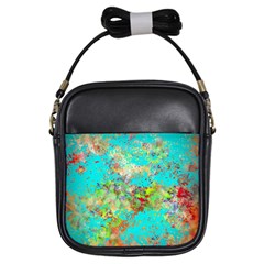 Abstract Garden In Aqua Girls Sling Bags by digitaldivadesigns