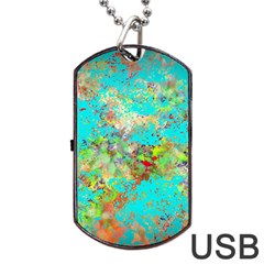 Abstract Garden In Aqua Dog Tag Usb Flash (one Side) by digitaldivadesigns