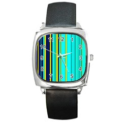 Hot Stripes Aqua Square Metal Watches by ImpressiveMoments