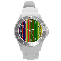 Hot Stripes Grenn Blue Round Plastic Sport Watch (l) by ImpressiveMoments