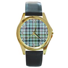 Plaid Ocean Round Gold Metal Watches by ImpressiveMoments