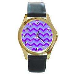 Chevron Blue Round Gold Metal Watches by ImpressiveMoments