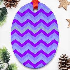 Chevron Blue Oval Ornament (two Sides) by ImpressiveMoments