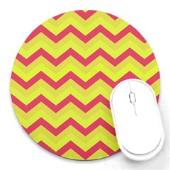 Chevron Yellow Pink Round Mousepads by ImpressiveMoments