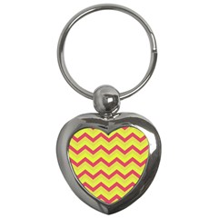 Chevron Yellow Pink Key Chains (heart)  by ImpressiveMoments