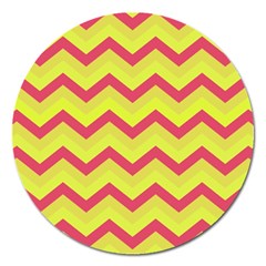 Chevron Yellow Pink Magnet 5  (round) by ImpressiveMoments