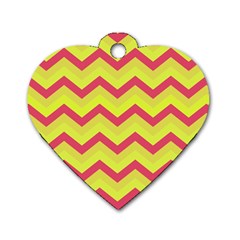 Chevron Yellow Pink Dog Tag Heart (two Sides) by ImpressiveMoments