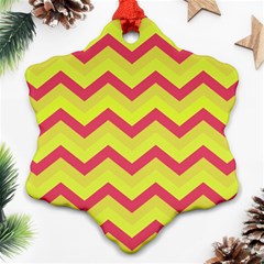 Chevron Yellow Pink Snowflake Ornament (2-side) by ImpressiveMoments