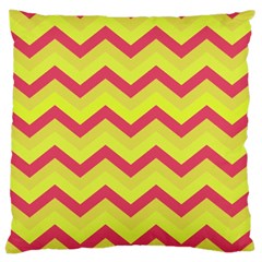 Chevron Yellow Pink Large Cushion Cases (two Sides)  by ImpressiveMoments