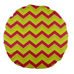 Chevron Yellow Pink Large 18  Premium Flano Round Cushions by ImpressiveMoments