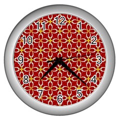 Cute Seamless Tile Pattern Gifts Wall Clocks (silver)  by GardenOfOphir