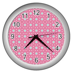 Cute Seamless Tile Pattern Gifts Wall Clocks (silver)  by GardenOfOphir