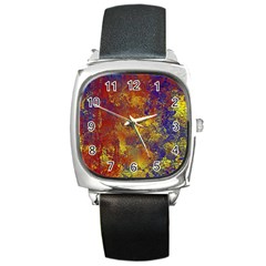 Abstract In Gold, Blue, And Red Square Metal Watches by digitaldivadesigns