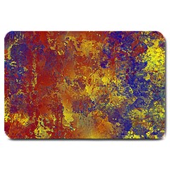 Abstract In Gold, Blue, And Red Large Doormat  by digitaldivadesigns