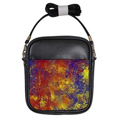 Abstract In Gold, Blue, And Red Girls Sling Bags by digitaldivadesigns