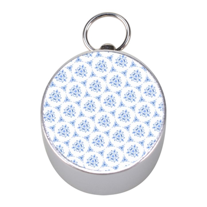 Sweet Doodle Pattern Blue Mini Silver Compasses