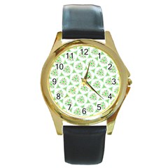 Sweet Doodle Pattern Green Round Gold Metal Watches by ImpressiveMoments