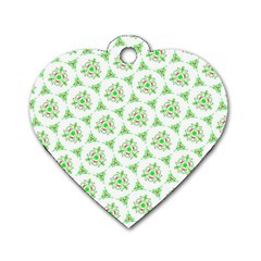 Sweet Doodle Pattern Green Dog Tag Heart (two Sides) by ImpressiveMoments