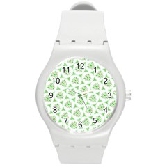 Sweet Doodle Pattern Green Round Plastic Sport Watch (m) by ImpressiveMoments