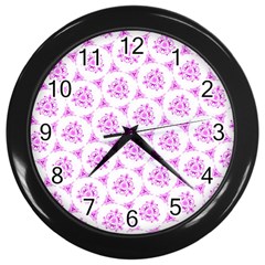 Sweet Doodle Pattern Pink Wall Clocks (black) by ImpressiveMoments