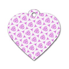 Sweet Doodle Pattern Pink Dog Tag Heart (two Sides) by ImpressiveMoments