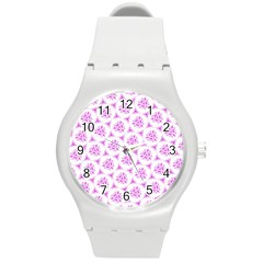 Sweet Doodle Pattern Pink Round Plastic Sport Watch (m) by ImpressiveMoments