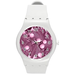 Doodle Fun Pink Round Plastic Sport Watch (m) by ImpressiveMoments