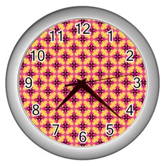 Cute Seamless Tile Pattern Gifts Wall Clocks (silver)  by GardenOfOphir