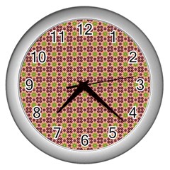 Cute Seamless Tile Pattern Gifts Wall Clocks (silver)  by GardenOfOphir