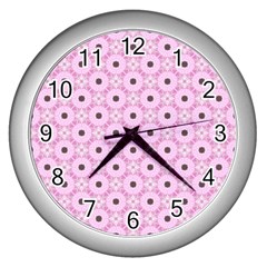 Cute Seamless Tile Pattern Gifts Wall Clocks (silver)  by GardenOfOphir