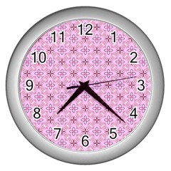 Cute Seamless Tile Pattern Gifts Wall Clocks (silver)  by GardenOfOphir