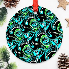 Bright Aqua, Black, And Green Design Round Ornament (two Sides)  by digitaldivadesigns