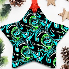 Bright Aqua, Black, And Green Design Star Ornament (two Sides)  by digitaldivadesigns