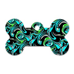 Bright Aqua, Black, And Green Design Dog Tag Bone (one Side) by digitaldivadesigns