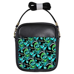 Bright Aqua, Black, And Green Design Girls Sling Bags by digitaldivadesigns