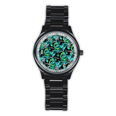 Bright Aqua, Black, And Green Design Stainless Steel Round Watches by digitaldivadesigns