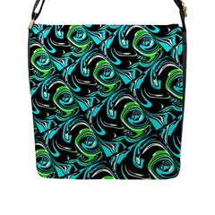 Bright Aqua, Black, And Green Design Flap Messenger Bag (l)  by digitaldivadesigns