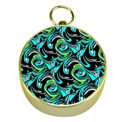 Bright Aqua, Black, And Green Design Gold Compasses by digitaldivadesigns