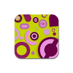 Florescent Yellow Pink Abstract  Rubber Square Coaster (4 Pack)  by OCDesignss