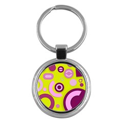 Florescent Yellow Pink Abstract  Key Chains (round)  by OCDesignss