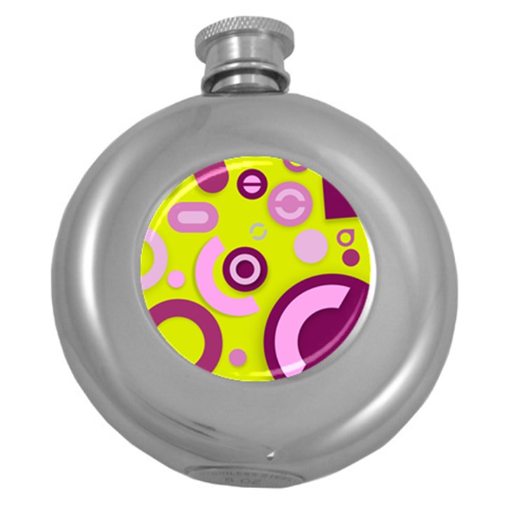 Florescent Yellow Pink Abstract  Round Hip Flask (5 oz)