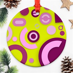 Florescent Yellow Pink Abstract  Round Ornament (two Sides)  by OCDesignss